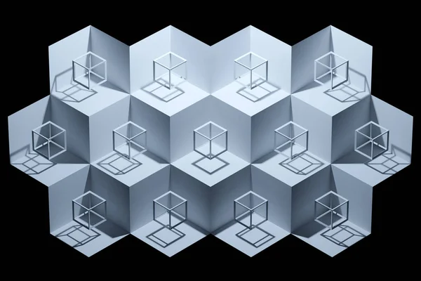 Ilustração Cubo Volumétrico Preto Branco Sobre Fundo Geométrico Monofônico Padrão — Fotografia de Stock