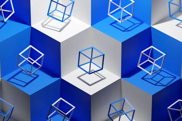 Illustration Volumetric White Blue Cube Geometric Monophonic Background Parallelogram Pattern — Stock Photo, Image