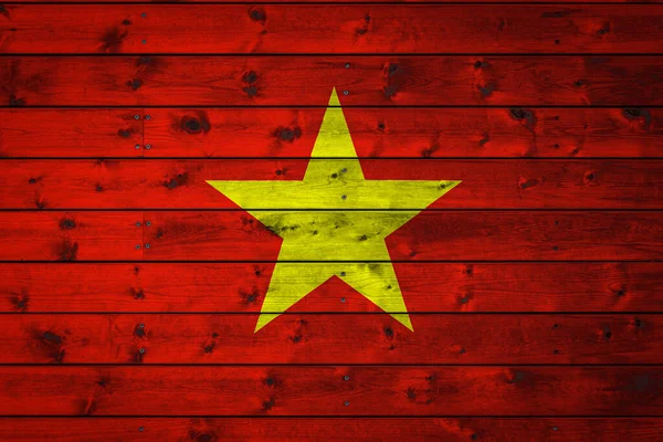 Bendera Nasional Vietnam Dicat Sebuah Kamp Bahkan Papan Yang Dipaku — Stok Foto