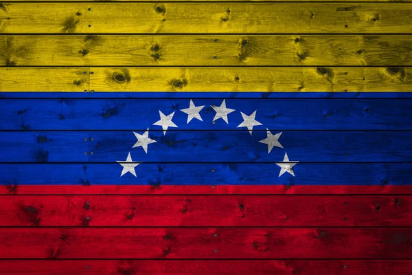 Flaga Narodowa Wenezueli Jest Malowana Obozie Równych Desek Przybitych Gwoździem — Zdjęcie stockowe