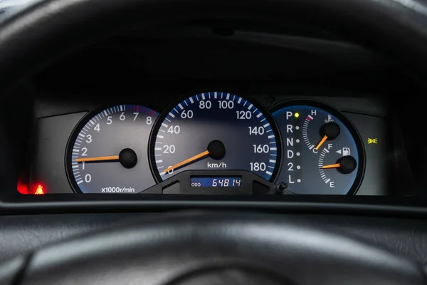 Novosibirsk Russia 2020 Toyota Allex Car Internal Dashboard Details Indicating — 스톡 사진