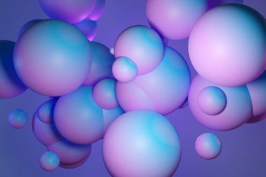  Geometrik arka planda 3D illüstrasyon hacimli pembe ve mavi top. Paralelkenar desen. Teknoloji geometrisi neon arkaplanı