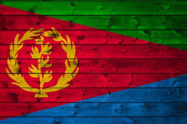 Eritre 'nin ulusal bayrağı çiviyle çivilenmiş tahtalardan oluşan bir kampa çizildi. Ülkenin sembolü..