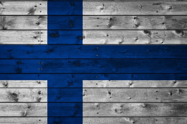 Bandera Nacional Finlandia Está Pintada Campo Tablas Uniformes Clavadas Con — Foto de Stock
