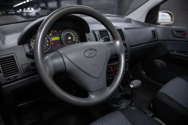 Novosibirsk Russia July 2020 Hyundai Getz Dashboard Player Steering Wheel — Stock Photo, Image