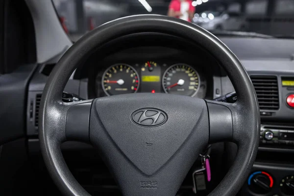 Novosibirsk Rusland Juli 2020 Hyundai Getz Dashboard Speler Stuurwiel Met — Stockfoto