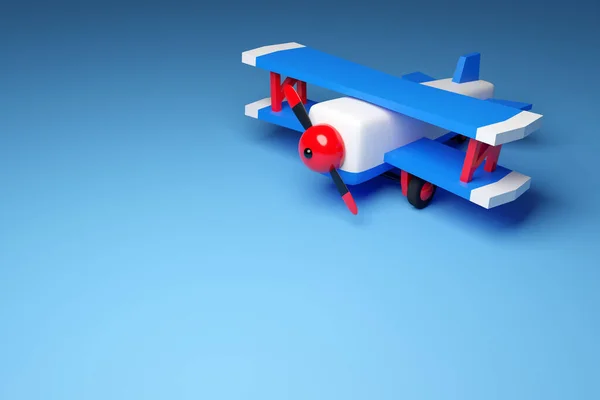 Απεικόνιση Ενός Μπλε Κόκκινο Αεροπλάνο Στυλ Κινουμένων Σχεδίων Μπλε Φόντο — Φωτογραφία Αρχείου