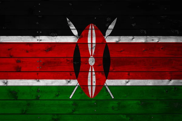 Kenya Nın Ulusal Bayrağı Çiviyle Çivilenmiş Tahtalardan Oluşan Bir Kampa — Stok fotoğraf
