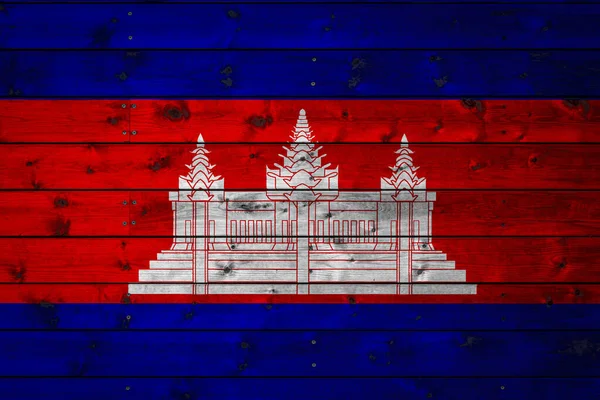 Bandeira Nacional Camboja Pintada Acampamento Tábuas Pares Pregadas Com Prego — Fotografia de Stock