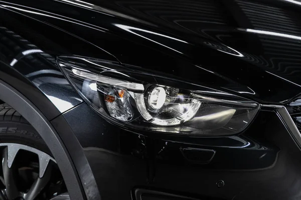 Close Car Detailing Beauty Clean Headlights Black — Stock Photo, Image