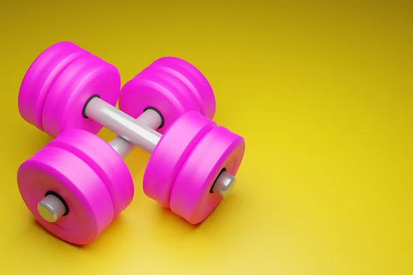 Illustration Pair Bright Pink Metal Dumbbells Bright Yellow Background Sports — Stock Photo, Image