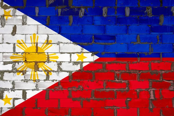 6ブロックの壁にセメントで描かれたフィリピンの国旗 国の象徴 — ストック写真