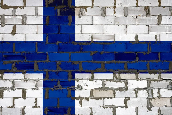 Bandera Nacional Finlandia Pintada Una Pared Bloques Sibit Con Cemento — Foto de Stock