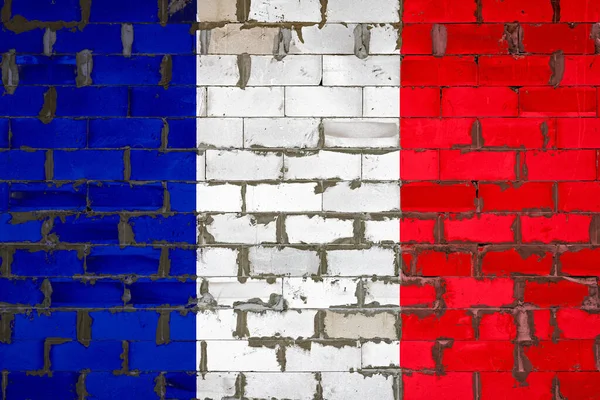 法国国旗画在用水泥砌成的侧边墙上 国家的象征 — 图库照片