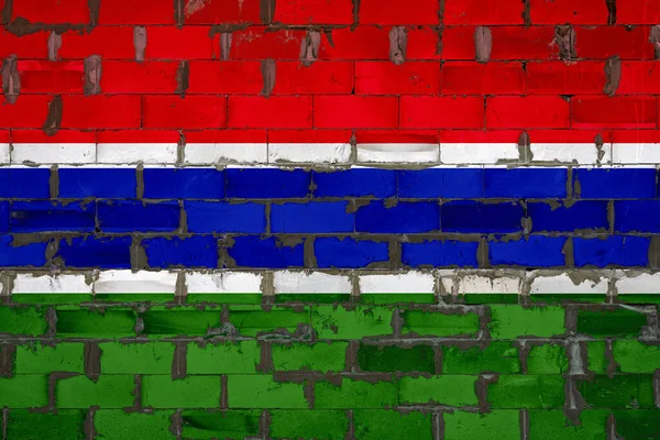 Національний Прапор Гамбії Був Намальований Стіні Блоків Цементом Символ Країни — стокове фото