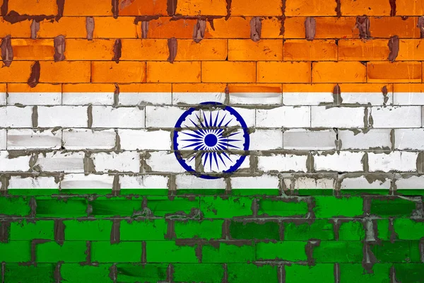 Державний Прапор Індії Намальований Стіні Бітових Блоків Цементом Символ Країни — стокове фото
