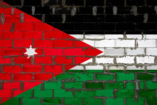 Εθνική Σημαία Της Ιορδανίας Ζωγραφισμένη Έναν Τοίχο Από Τσιμεντόλιθους Σύμβολο — Φωτογραφία Αρχείου