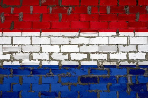 Flaga Narodowa Holandii Malowana Ścianie Bloków Sibitowych Cementem Symbolem Kraju — Zdjęcie stockowe