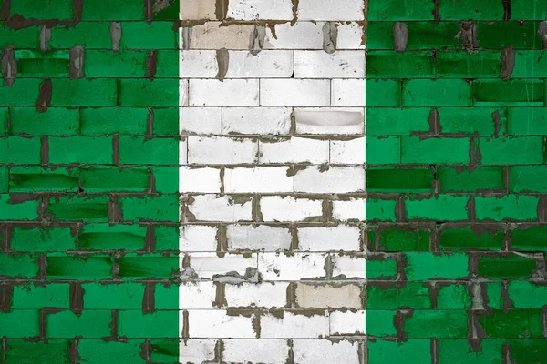 Bandera Nacional Nigeria Pintada Una Pared Bloques Sibit Con Cemento — Foto de Stock