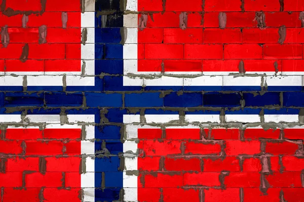 Bandera Nacional Noruega Pintada Una Pared Bloques Sibit Con Cemento — Foto de Stock