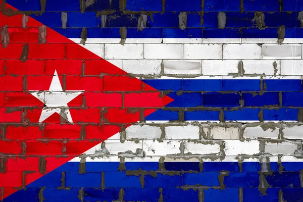 Государственный Флаг Кубы Нарисованный Стене Блоков Сибита Цементом Символ Страны — стоковое фото