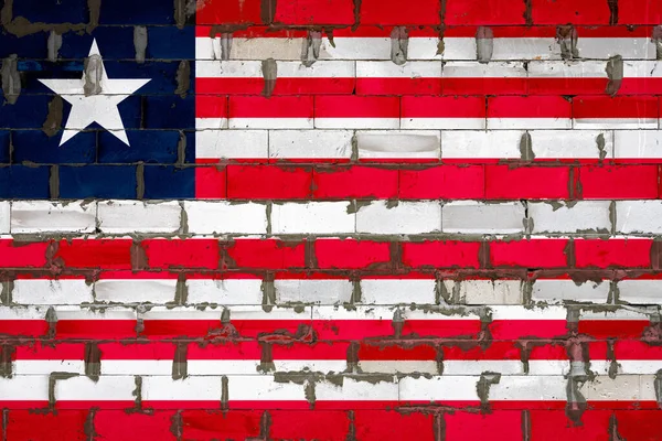 Liberijská Národní Vlajka Namalovaná Stěně Sibitových Bloků Cementem Symbol Země — Stock fotografie