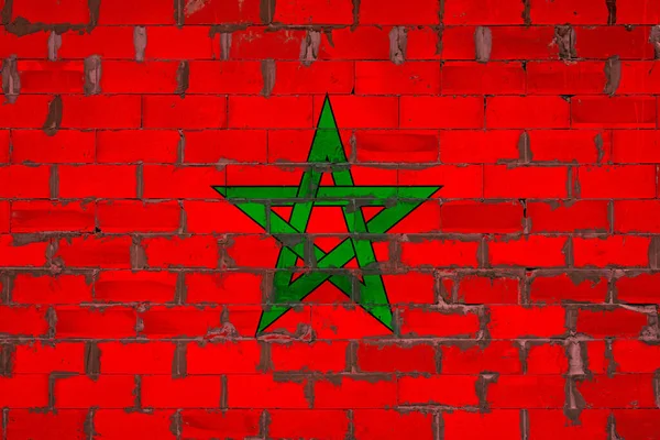 Εθνική Σημαία Του Μαρόκου Ζωγραφισμένη Έναν Τοίχο Από Τσιμεντόλιθους Σύμβολο — Φωτογραφία Αρχείου
