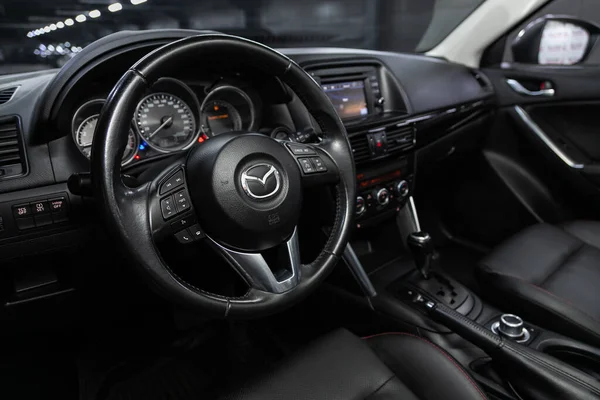 Novosibirsk Russia June 2020 Mazda Steering Wheel Shift Lever Multimedia — Stock Photo, Image