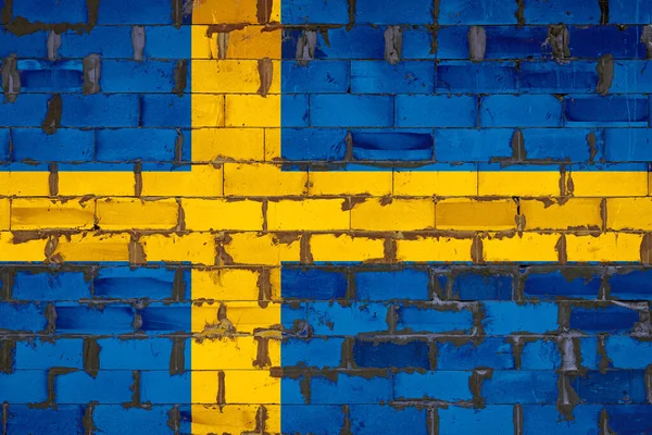 National Flag Sweden Painted Wall Sibit Blocks Cement Symbol Country — Stock Photo, Image