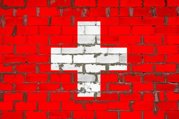 Bandera Nacional Suiza Pintada Una Pared Bloques Sibit Con Cemento — Foto de Stock