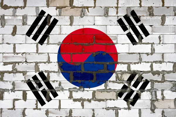 Εθνική Σημαία Της Νότιας Κορέας Ζωγραφισμένη Έναν Τοίχο Από Τσιμεντόλιθους — Φωτογραφία Αρχείου