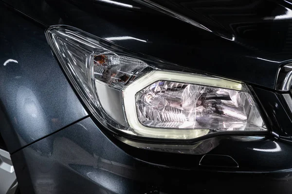 Black Car Headlights Exterior Detail Close Detail One Led Headlights — Stock Photo, Image