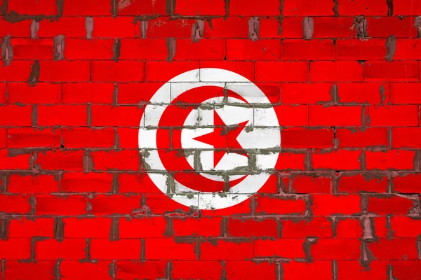 Drapeau National Tunisie Peint Sur Mur Blocs Sibit Avec Ciment — Photo