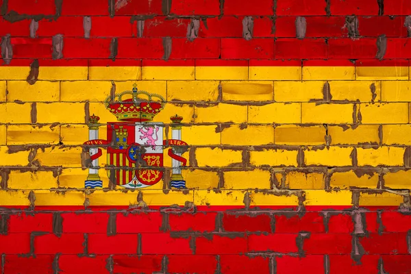 Bandera Nacional España Pintada Una Pared Bloques Sibit Con Cemento — Foto de Stock