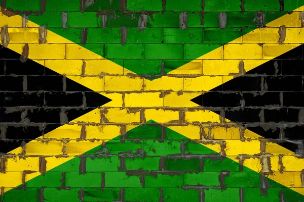 Die Jamaikanische Nationalflagge Auf Eine Wand Aus Sibit Blöcken Mit — Stockfoto