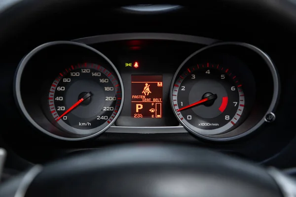 Novosibirsk Russia July 2020 Peugeot 4007 Close Dashboard Speedometer Tachometer — Stock Photo, Image