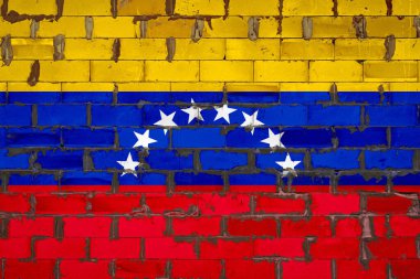 Venezuela 'nın ulusal bayrağı çimentoyla kaplanmış bloklardan oluşan bir duvara boyanmış. Ülkenin sembolü..