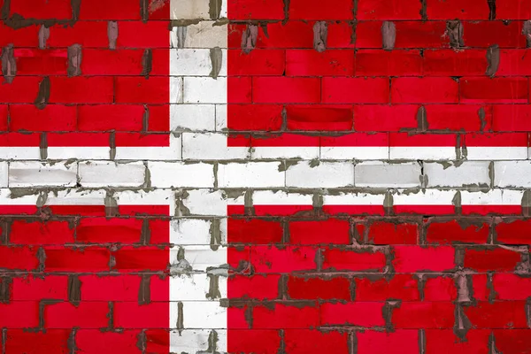 Εθνική Σημαία Της Δανίας Είναι Ζωγραφισμένη Τοίχο Από Τσιμεντόλιθους Σύμβολο — Φωτογραφία Αρχείου