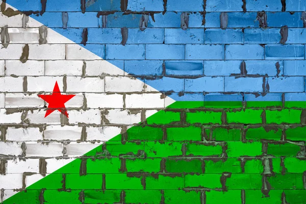 Εθνική Σημαία Του Τζιμπουτί Είναι Ζωγραφισμένη Τοίχο Από Τσιμεντόλιθους Σύμβολο — Φωτογραφία Αρχείου