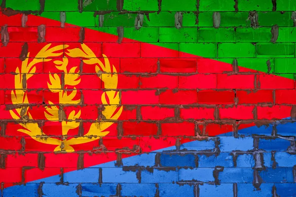 Государственный Флаг Эритреи Нарисован Стене Блоков Сибита Цементом Символ Страны — стоковое фото