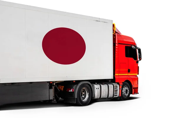 Grote Vrachtwagen Met Nationale Vlag Van Japan Witte Geïsoleerde Achtergrond — Stockfoto