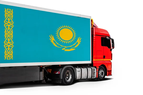 Μεγάλο Φορτηγό Την Εθνική Σημαία Του Καζακστάν — Φωτογραφία Αρχείου