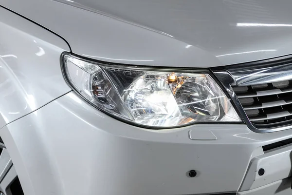 Novosibirsk Russia June 2020 Subaru Forester White Car Headlights Exterior — Stock Photo, Image