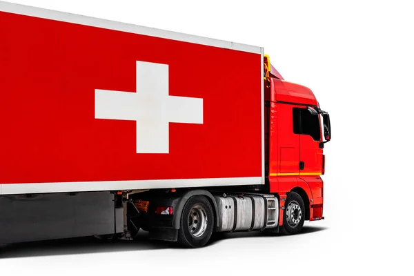 Grote Vrachtwagen Met Nationale Vlag Van Zwitserlan — Stockfoto