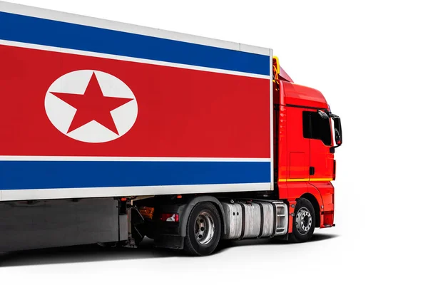 Μεγάλο Φορτηγό Την Εθνική Σημαία Της Βόρειας Κορέ — Φωτογραφία Αρχείου