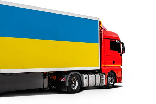 Wielka Ciężarówka Flagą Narodową Ukrainy — Zdjęcie stockowe