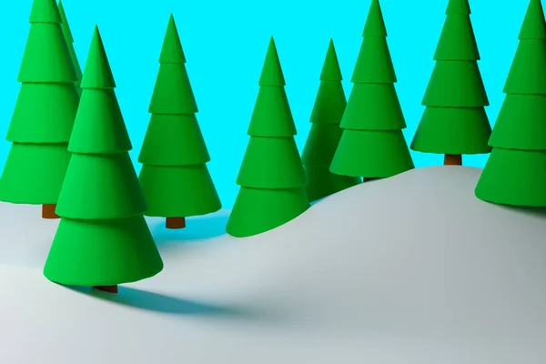 Zöld Tűlevelű Fák Egy Téli Erdőben Nagy Hósodródással Karácsonyfák — Stock Fotó