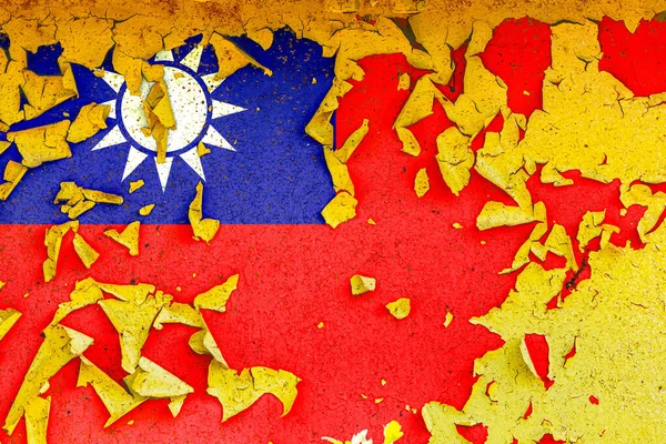 Taiwans Nationella Flagga Målad Gammal Metallvägg Med Trasig Färg Landssymbol — Stockfoto