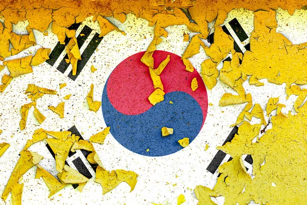 Bandeira Nacional Coreia Sul Pintada Uma Antiga Parede Metal Com — Fotografia de Stock
