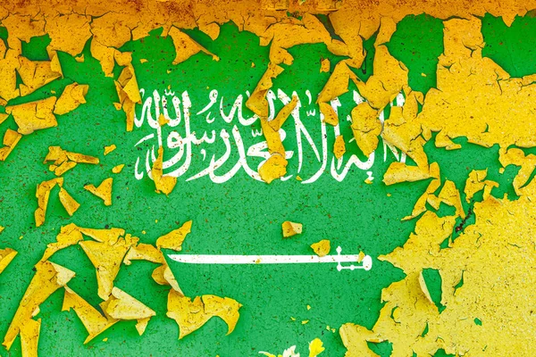 Державний Прапор Саудівської Аравії Зображений Старовинній Металевій Стіні Обшарпаною Фарбою — стокове фото